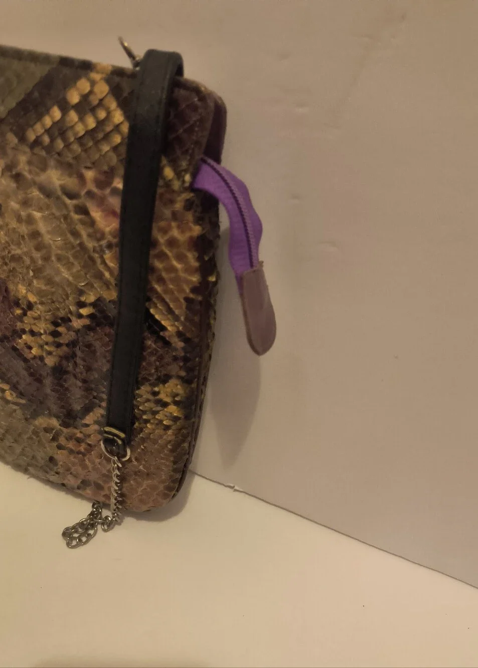 Vintage Multi-Tone Python Print Leather Crossbody / Clutch Bag